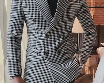 Zweireihiger Herrenanzug mit Hahnentrittmuster – Elegantes zweiteiliges Hochzeitsoutfit