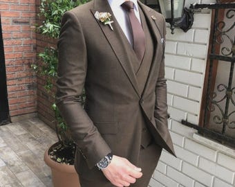 Men’s Brown Three-Piece Suit | Wedding Groom & Groomsmen Wear