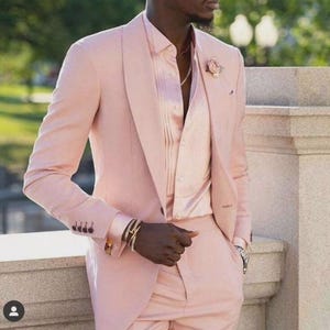 Men’s Peach 2-Piece Custom Suit – Shawl Lapel, Silk Lining, Wrinkle-Resistant Fabric, Tailored Fit for Weddings & Formal Events
