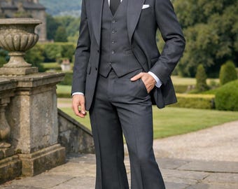Classic Grey 3 Piece Suit with Bell Bottom Pants