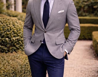 Men’s Grey & Navy Suit Set – Slim Fit Wedding Suit