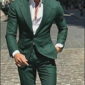 Men’s Custom Green 2-Piece Suit | Slim Fit Formal Suit with Notch Lapel & Tailored Trousers | Wedding, Business, or Party Wear