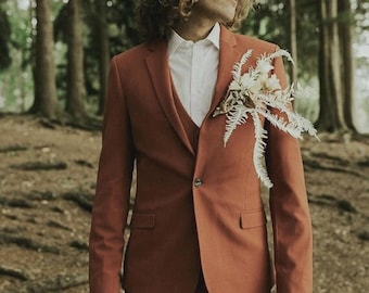 Rostfarbener 3-Teiliger Slim Fit Anzug für Herren | Modernes Hochzeits Outfit