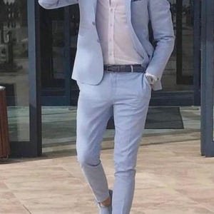 Men’s Light Blue Custom 2-Piece Suit | Slim Fit Formal Suit with Notch Lapel & Tailored Trousers | Wedding and Business Attire