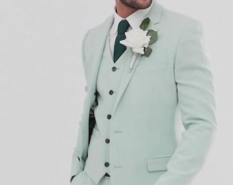 Mintgrüner maßgefertigter Slim Fit-Anzug - mit Seide gefüttert, ganzjahrestauglich