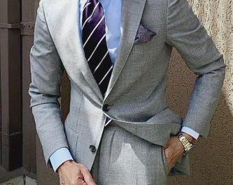 Men’s Linen Suit in Light Grey – Stylish Two Piece Wedding Groom Attire