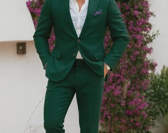 Grüner Slim-Fit-Zweiteiler für Herren – maßgeschneiderte Hochzeits- & Bräutigamskleidung