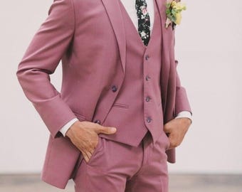 Elegante abito da uomo rosa a tre pezzi / abito da sposo per matrimonio