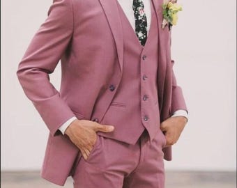 Men's Dusty Rose Three-Piece Suit | Custom Tailored Slim Fit Wedding Groom Prom Outfit