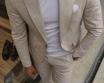 Classy Beige Men’s Suit – Stylish Two-Piece Wedding & Prom Attire
