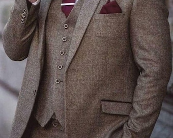 Custom Bespoke Brown Three-Piece Suit for Men | Wedding & Formal Wear