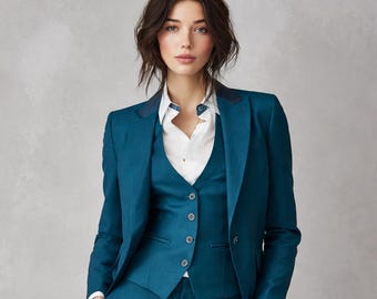 Blauer 3-teiliger Anzug für Frauen | Maßgeschneiderte Wedding & Office Wear