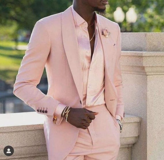Men's Peach Custom Suit – Shawl Lapel, Wrinkle-Resistant, Silk Lined
