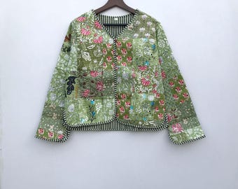 Patchwork Gewatteerde Jassen Katoen Bloemen Bohostijl Herfst Winterjas Jas Streetwear Boho Gewatteerde Omkeerbare Jas voor Vrouwen