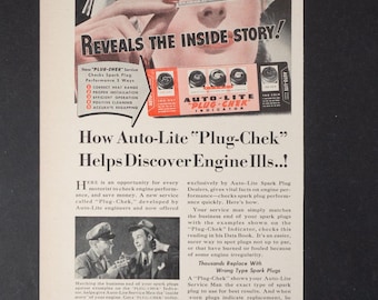 1941 - Auto-Lite tändstift - Original vintagefärgad tryckt annons