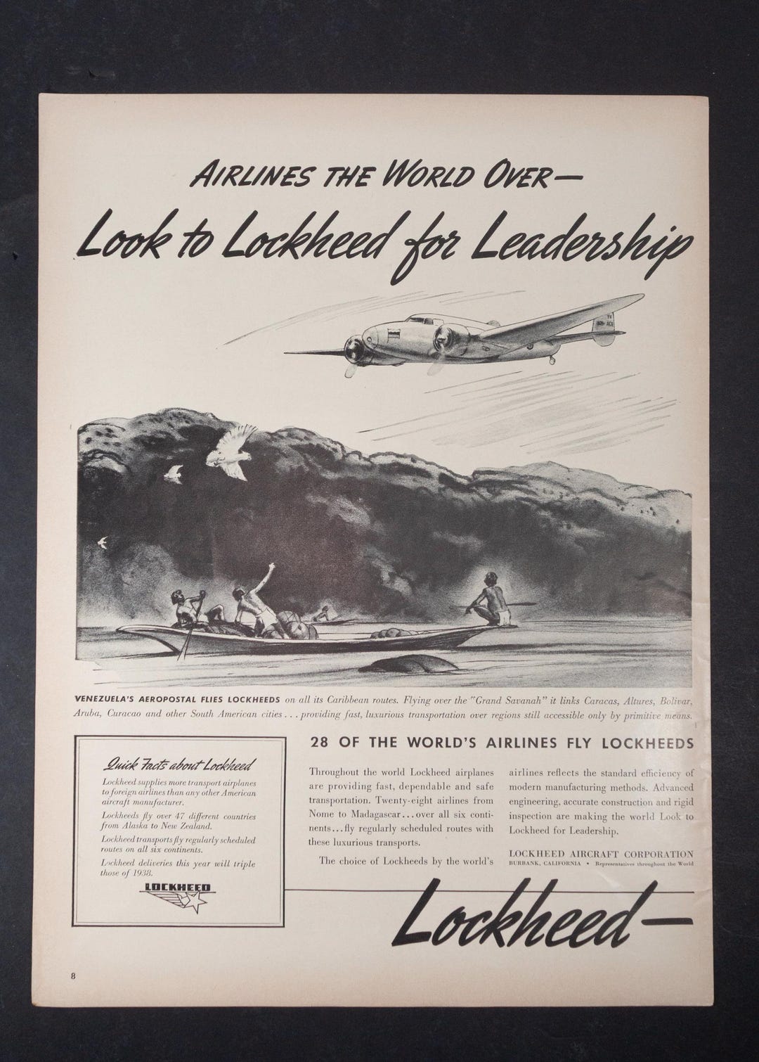 1939 Lockheed - Original Vintage Full Page Print Ad - Etsy