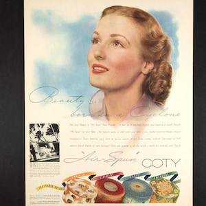1939 - Coty Makeup Face Powder -  Vintage Color Print Ad