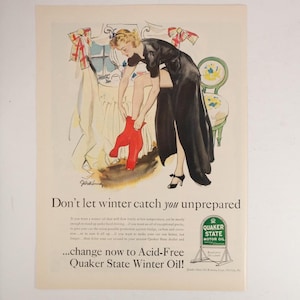 Quaker State-motorolie, 1939 - originele vintage paginagrote kleurenadvertentie