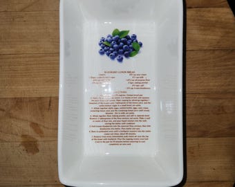 Vintage Ceramic Loaf Pan with Blueberry Lemon Bread Recipe | Blueberry Bread Baking Dish | Recipe Gift Idea for Bakers | Cottagecore Kitchen
