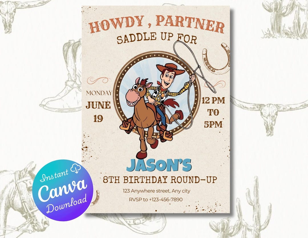 Woody First Rodeo Invite Toy Story Woody Birthday Invitation Template (digital Invitation ...