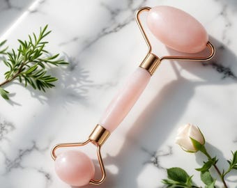 Rose Quartz Facial Roller – Natural Crystal for De-Puffing & Tension Relief