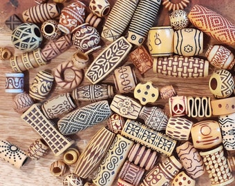 8/25/50 or 100 Tribal woodland dreadlock beads - Viking norse beard bead