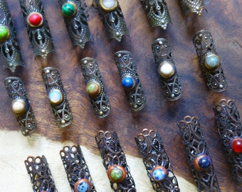 Filigree gemstone dread bead dreadlock tube, jewelry in bronze/copper color.