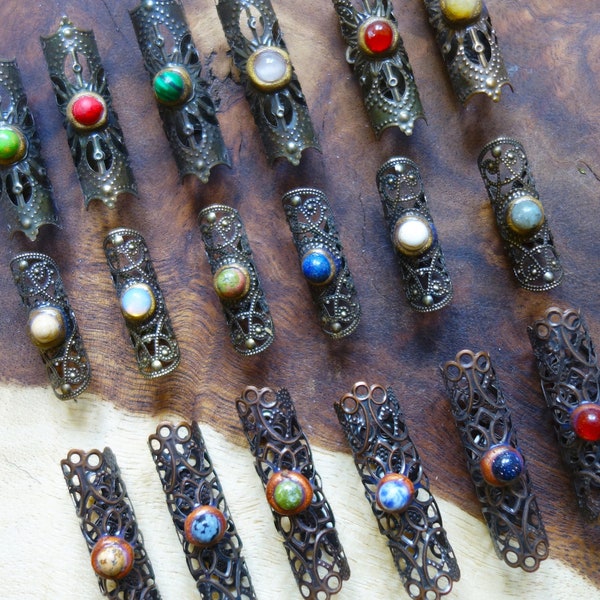 Tube de dreadlocks en pierre précieuse en filigrane, bijoux de couleur bronze/cuivre.