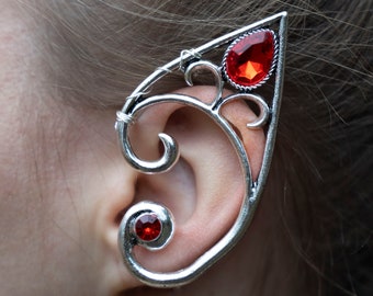 Pointed fae elven ear cuff, woodland, elfish in silver , no pierced ear needed.