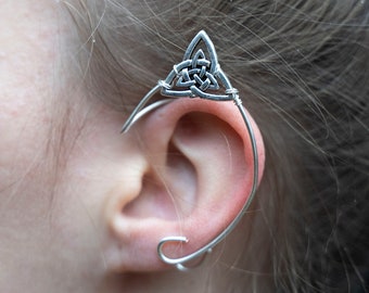 Pointed elven ear cuff, woodland, elfish in silver no pierced ear needed .