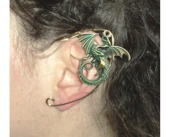 Bronze patina dragon elven ear cuff , no pierced ear needed