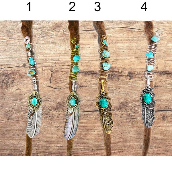 Türkis feder Boho Dreadlock Perle, Schwester Locken Schmuck
