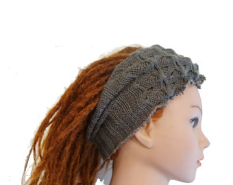 Headband knitted gray tube bohemian for dreadlocks