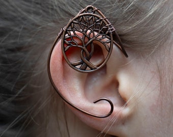 Elven ear cuff tree of life in copper, no pierced ear needed