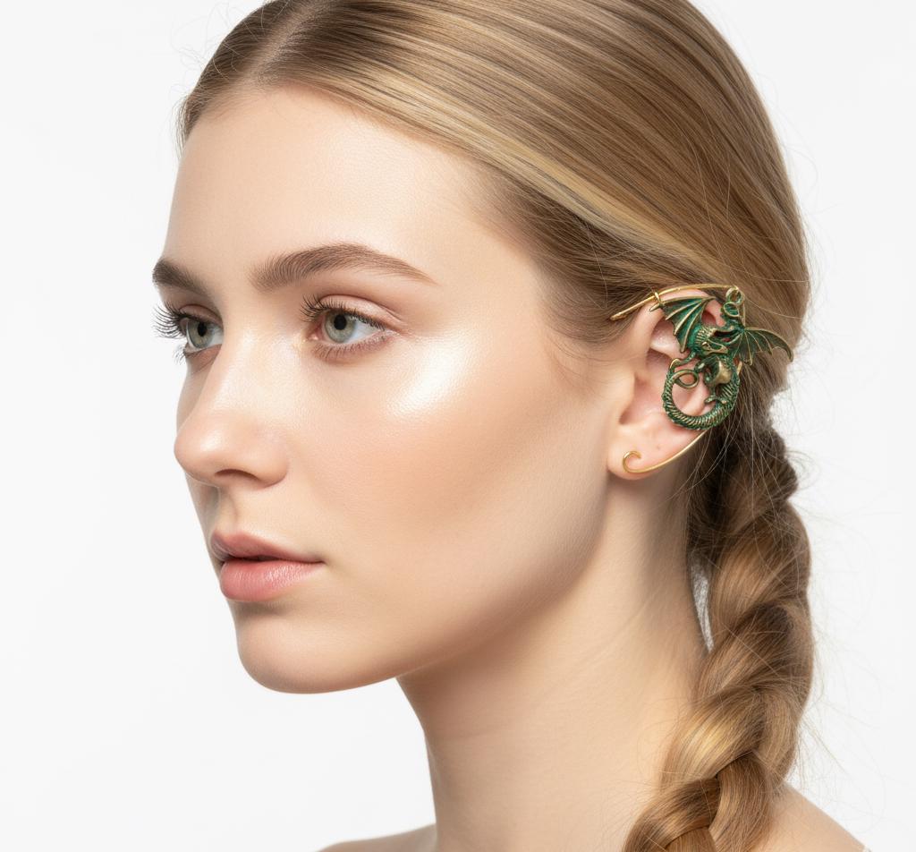 Bronze patina dragon elven ear cuff, no pierced ear needed