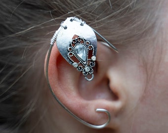 Pointed elven ear cuff, woodland, elfish in silver.