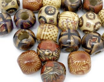 Small/Large Wooden Beads: Rustic Beard or Dreadlock Jewelry Supplies ( 8->100pcs)