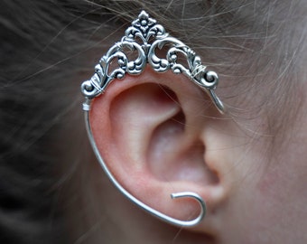 Pointed elven ear cuff, woodland, elfish in silver no pierced ear needed .