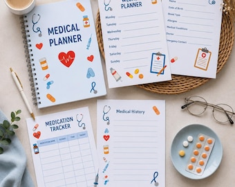 Agenda medica stampabile / Monitoraggio farmaci / Organizzatore sanitario / Raccoglitore medico / Registro visite mediche / PDF formato A4