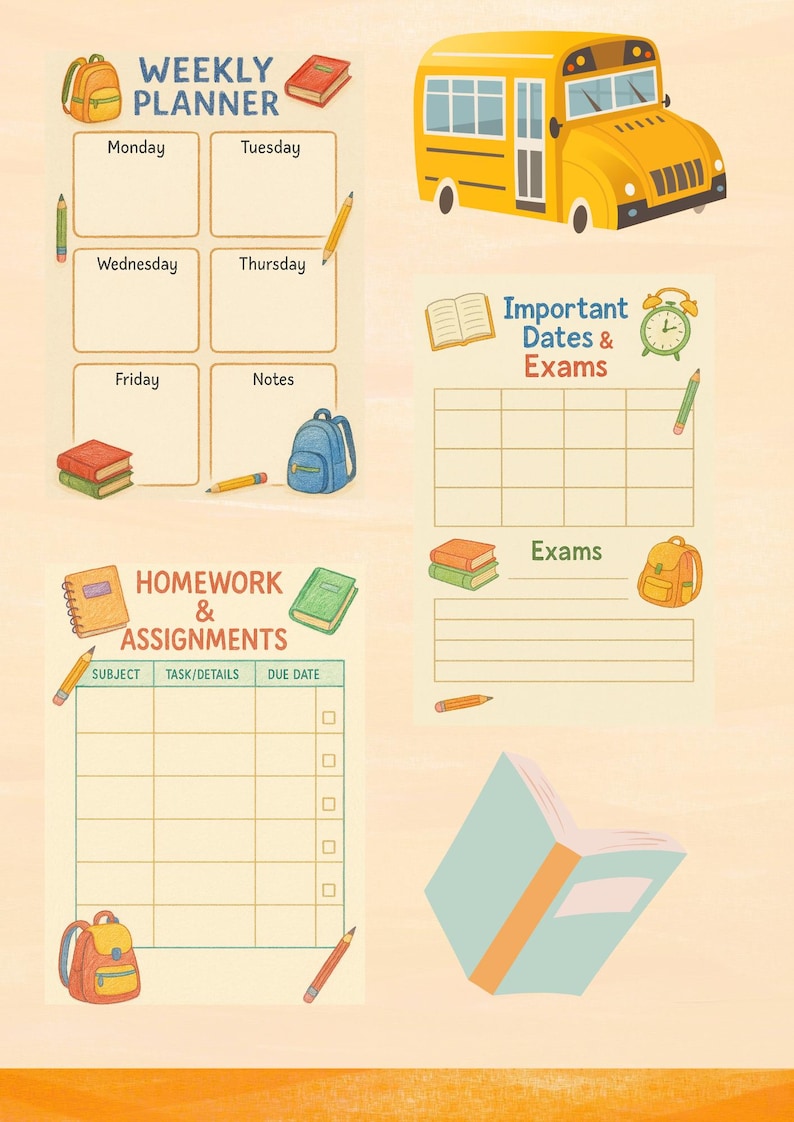 Student Planner | A4 Printable PDF &amp; PNG | Homework Exams Weekly ...