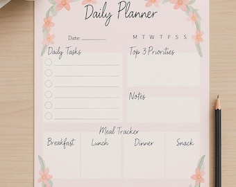 Printable Daily Planner | A4 PDF Floral To-Do List | Pink Minimalist Day Organizer Sheet