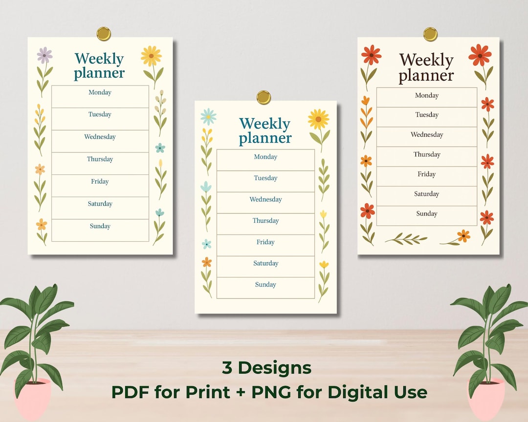 Floral Weekly Planner Printable Set:a4 PDF + PNG Instant Download - Etsy