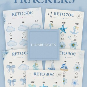 A6 Blaues Spar-Challenge-Paket | Druckbare 50-, 60-, 70-, 80-, 90- und 100-Euro-Challenges - Luna Budgets