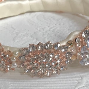 Rose Gold Wedding Crown Brooch Head Wreath Swarovski Crystal and Pearl Bridal Headpiece Bridal Accessory Free Shipping image 5