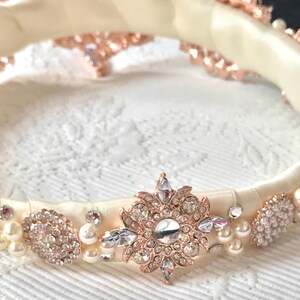 Rose Gold Wedding Crown Brooch Head Wreath Swarovski Crystal and Pearl Bridal Headpiece Bridal Accessory Free Shipping image 8
