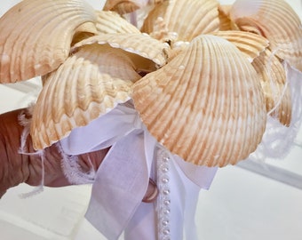 Seaside Wedding -  Seashell - Maribou Feather - Bridal Bridal Bouquet - Beach Wedding Bouquet - Summer Bride - Free Shipping