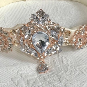 Rose Gold Wedding Crown Brooch Head Wreath Swarovski Crystal and Pearl Bridal Headpiece Bridal Accessory Free Shipping image 2