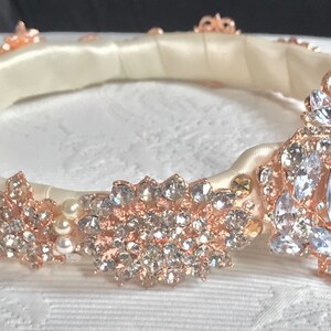 Rose Gold Wedding Crown Brooch Head Wreath Swarovski Crystal and Pearl Bridal Headpiece Bridal Accessory Free Shipping image 6