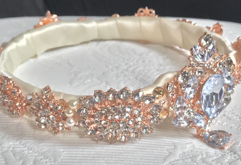 Rose Gold Wedding Crown Brooch Head Wreath Swarovski Crystal and Pearl Bridal Headpiece Bridal Accessory Free Shipping image 6