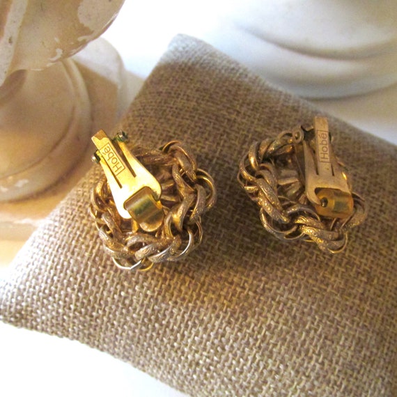 Vintage HOBE Earrings, Gold Chain Link and Rhines… - image 2